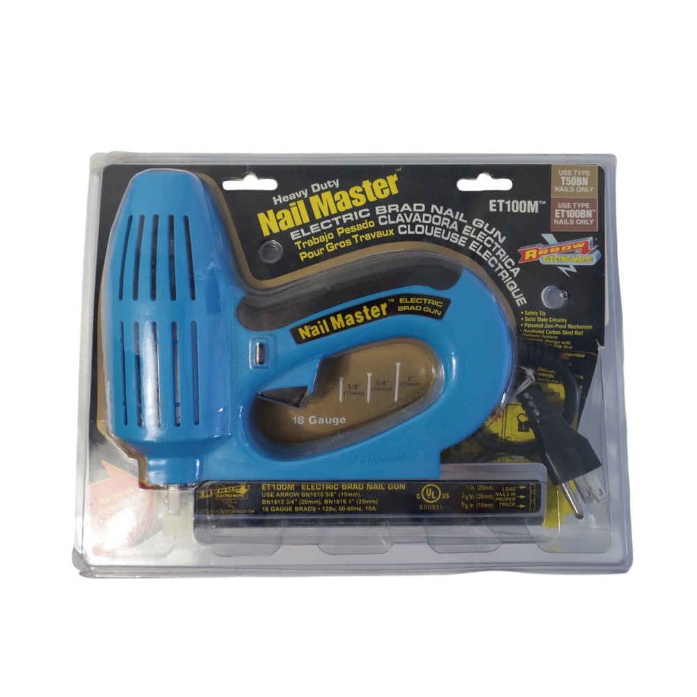 Arrow ET100M Heavy Duty Nail Master Electric Brad Nail Gun 18 Gauge Blue New‎
